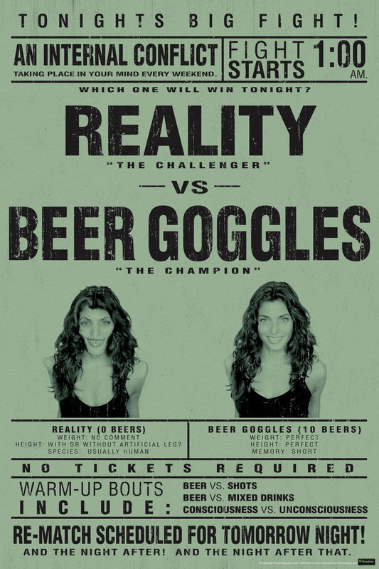 Reality vs. Beer Goggles College Humor Cool Wall Decor Art Print Poster 12x18