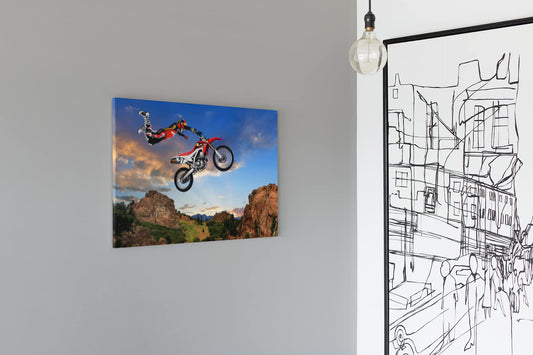Motocross Rider Freestyle Stunt Modern Decor for Room Bedroom Man Cave Playroom Dirt Bike Poster for Teens and Boy Room Decor Extreme Sports Wall Art Men Gift Cool Wall Decor Art Print Poster 18x12