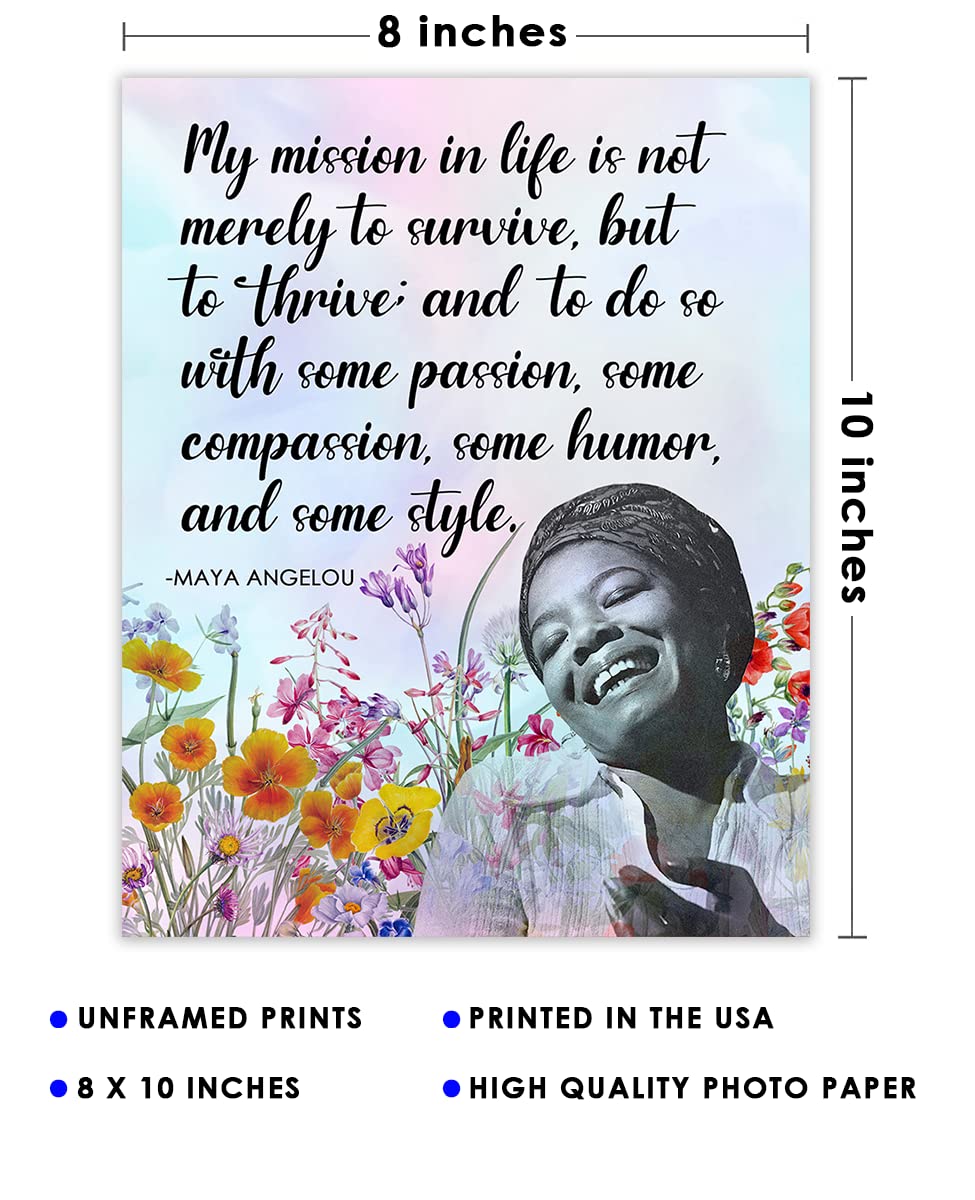 Inspirational Wall Art Poster "My Mission in Life is not Merely…", Maya Angelou 8x10 Motivational Wall Art & Positive Affirmations Wall Decor for Bedroom, Teen Girl, Boy & Office Decor for Men, Women