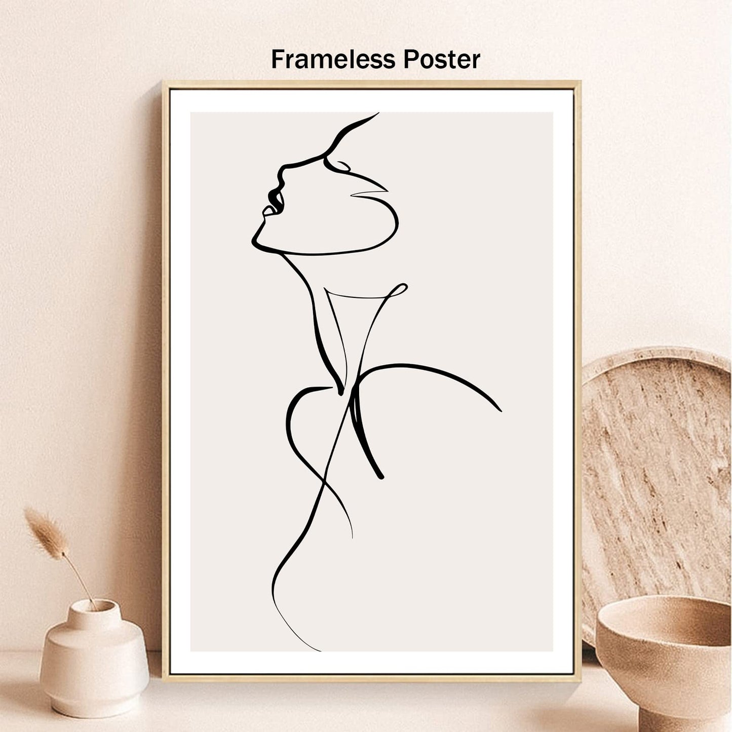 Black and White Woman Abstract Wall Art Line Drawing Girl Print Minimalist Canvas Print Beige Posters Aesthetic Line Art Wall Decor Bathroom Female Body Silhouette Picture for Wall 16x24inch No Frame