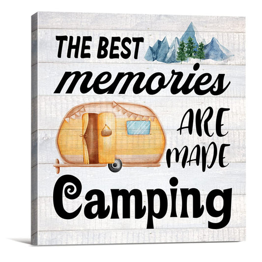 Rustic Best Memories Camping Farmhouse Canvas Print Wall Art Decor RV Camper Camp Sign Painting Poster Plaque Rustic Home Decoration (8 X 8 inch, Framed)