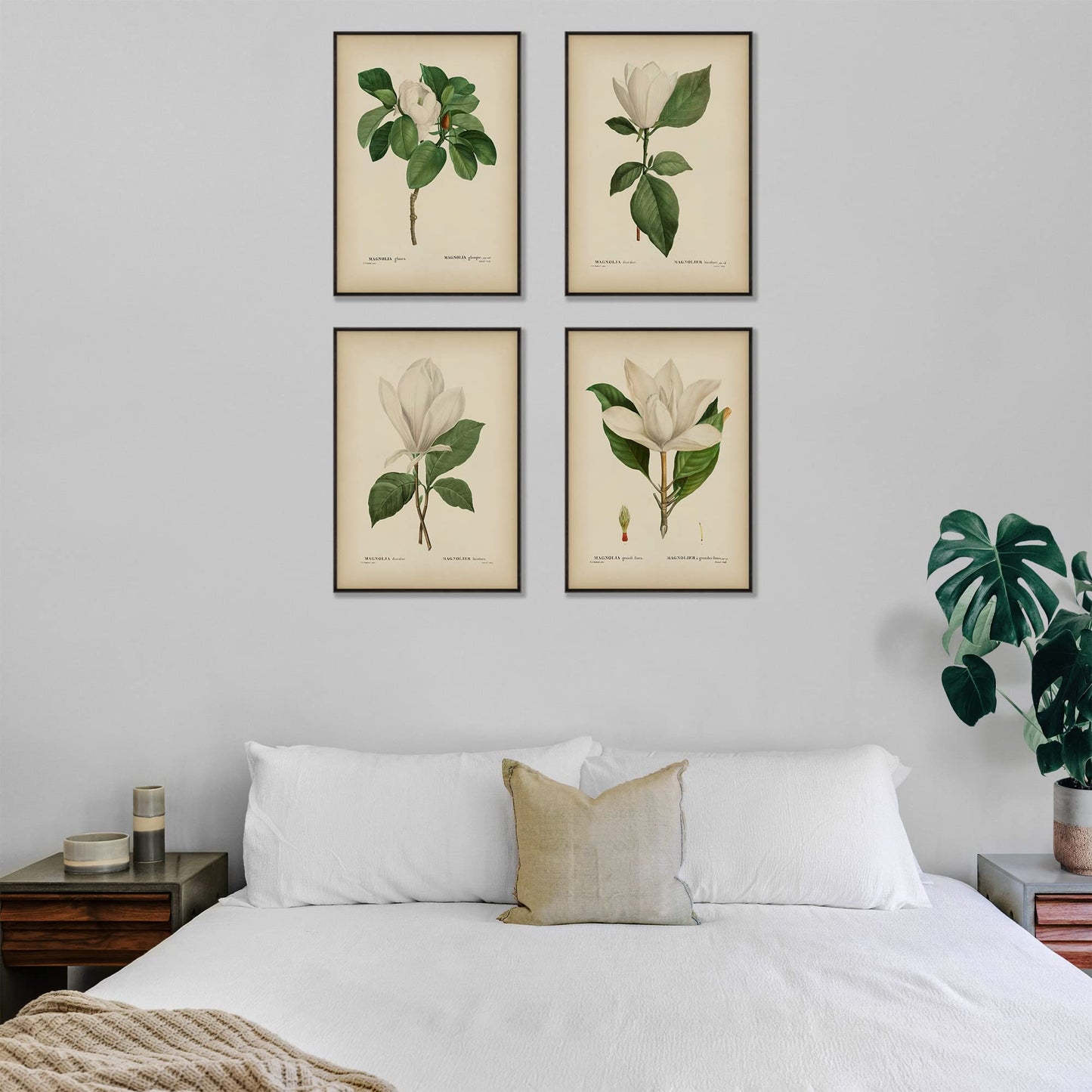 Vintage Pink Magnolia Minimal Floral Prints (4 PRINTS) | Modern Wall Art Victorian Illustration UNFRAMED Modern Decorations | Antique Decor Boho Abstract Set Aesthetic | Living Room Bedroom Bathroom Office Kitchen Large Poster | Boy Girls Teen Kids Baby |