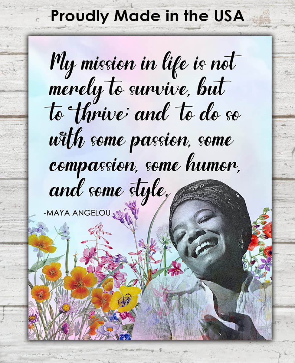 Inspirational Wall Art Poster "My Mission in Life is not Merely…", Maya Angelou 8x10 Motivational Wall Art & Positive Affirmations Wall Decor for Bedroom, Teen Girl, Boy & Office Decor for Men, Women