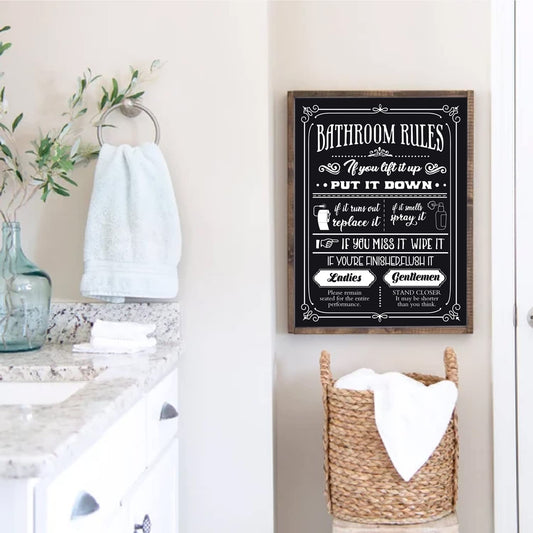 XBYGIMI Bathroom Rules Print, Bathroom Rules Wall Art, Bathroom Wall Art, Funny Quote Poster, New Home Gift, Bathroom Decor, Black and White Wall Art (Unframed, 12x16 Inch)
