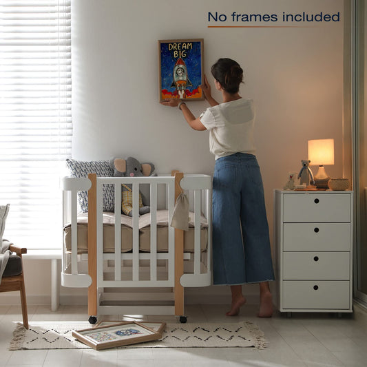 Prints Wall Art Space Room Decor (11"x14"size) For Boys Girls And Toddlers, 4 Posters Set Printed On Ivory Paper Great For Kids Playroom,kid bedroom or Bathroom by 4LittleHeroes (11" X 14")