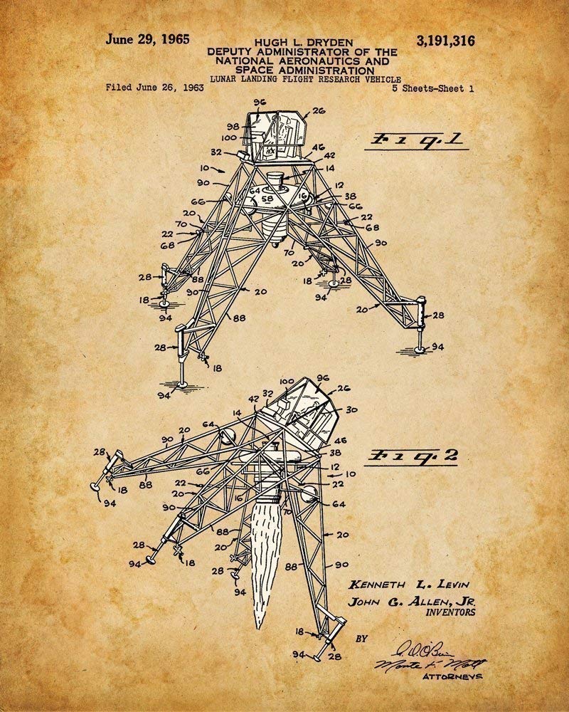 NASA Space Patent Prints - Vintage Space Art Posters, Astronomy Science Room Decoration, Outer Space Accessories and Great Aerospace Engineer Gifts, Set of 4 Photos (8x10) Unframed Posters