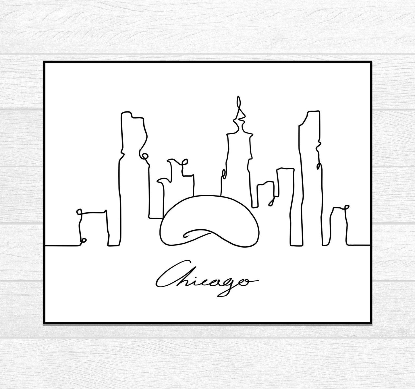 Chicago Skyline Wall Decor Art, Fine Line Print, Minimalist Wall Art, Modern One Line Art, Chicago Landmark Poster, City Skyscraper Poster 8x10 inches UNFRAMED