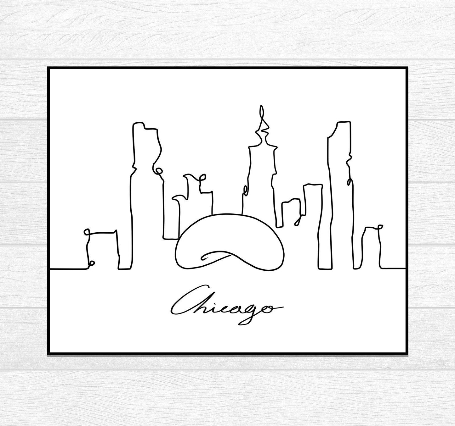 Chicago Skyline Wall Decor Art, Fine Line Print, Minimalist Wall Art, Modern One Line Art, Chicago Landmark Poster, City Skyscraper Poster 8x10 inches UNFRAMED