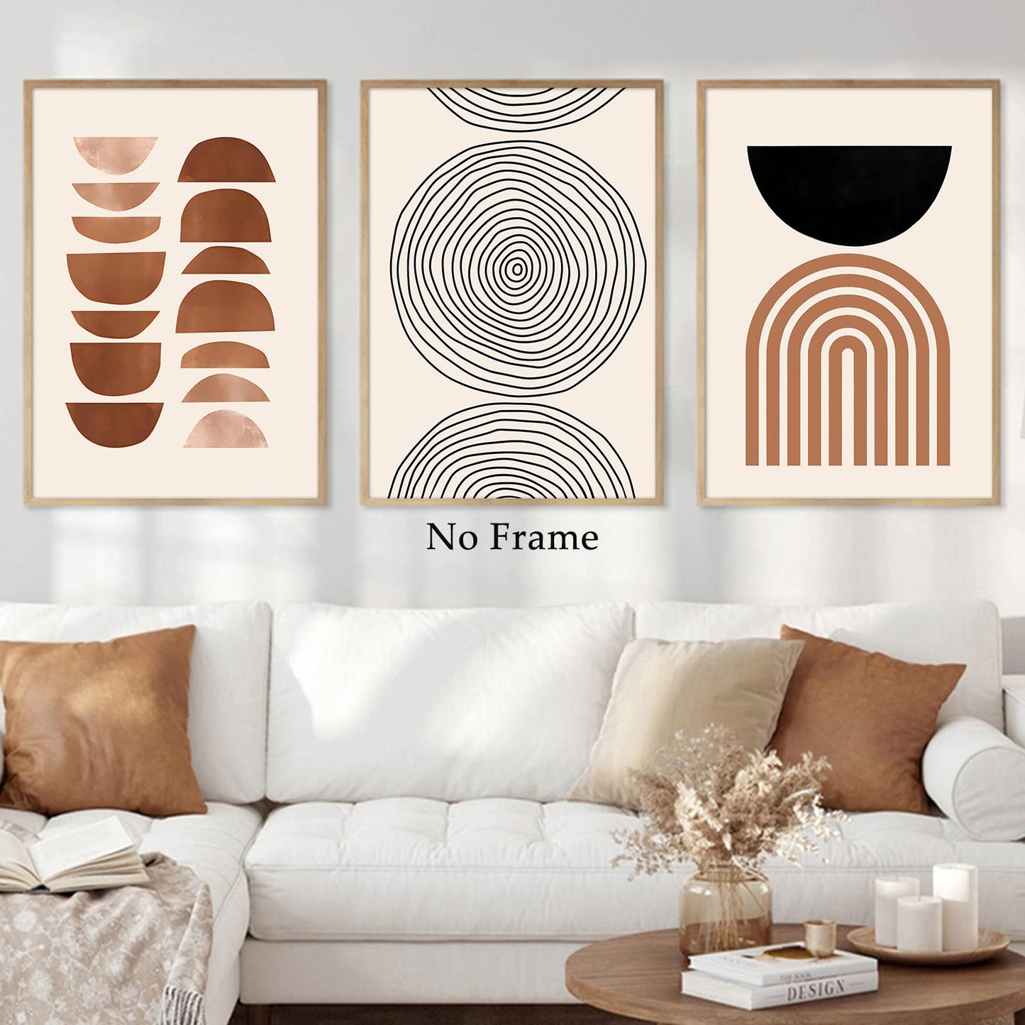 Boho Abstract Canvas Wall Art Mid Century Posters Prints Minimalist Geometric Wall Art Boho Line Art Prints Beige Abstract Picture Minimalist Boho Posters Mid Century Modern Painting 16x24inx3 No