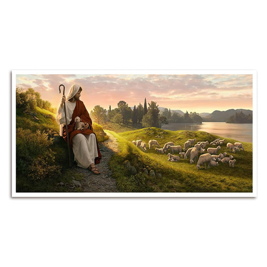 SEVOJO Jesus Christ Shepherd Canvas Wall Art - Modern Religious God Poster HD Print Painting Picture Artwork for Bedroom Living Room Decor Unframed (12"x24", YS-A)