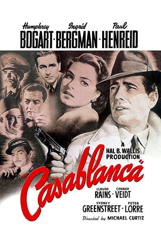 Casablanca Movie Classic Hollywood Film Retro Vintage Wall Decor Humphrey Bogart Ingrid Bergman World War II WW2 Theater Iconic Cinema Cool Wall Decor Art Print Poster 12x18