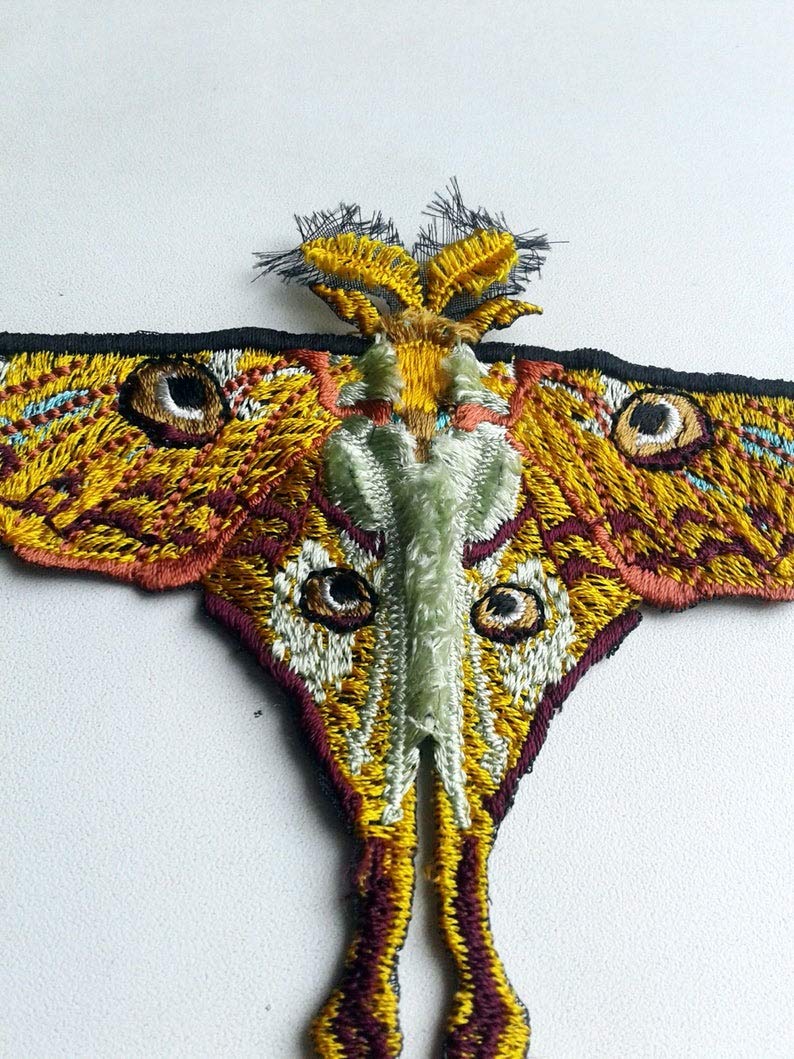 EmbroideryMoks Comet moth embroidered patch moth