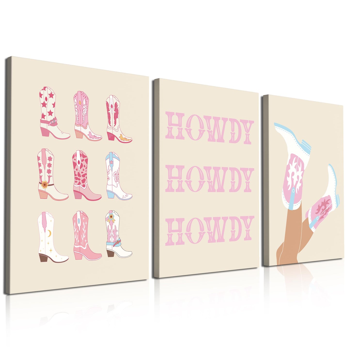 PAMECENES Preppy Cowgirl Decor, Pink Cowgirl Wall Art Set of 3, 12x16 inch Retro Western Preppy Posters, Preppy Room Decor Aesthetic Howdy Prints, Trendy Cowgirl Hat Boot Picture for Teen Girl Dorm