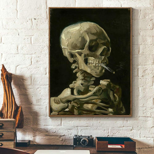 Kiddale Skull with Cigarette(1886 by Vincent Van Gogh),Canvas Prints Wall Art Pictures Reproductions Artwork Paintings Poster,24"x16"(Unframed
