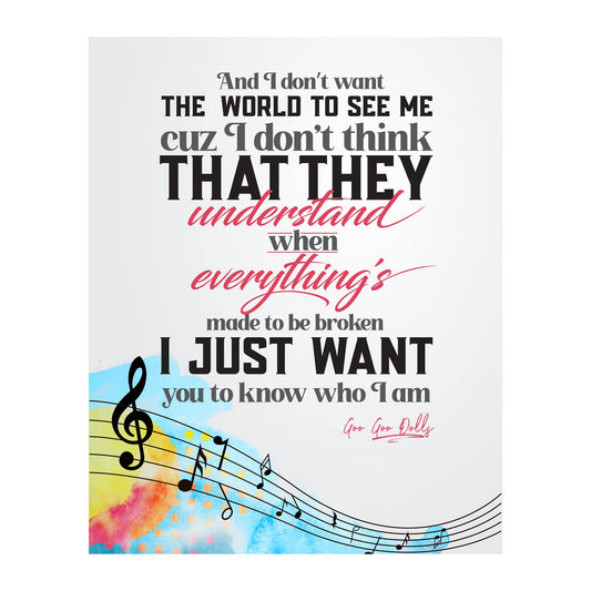 Iris - Goo Goo Dolls Song Lyrics Wall Art, This Pop Rock Music Poster, is A Great Print For Home Decor, Bedroom Decor, Office Decor, or Man Cave Room Decor Aesthetic, Unframed - 8x10