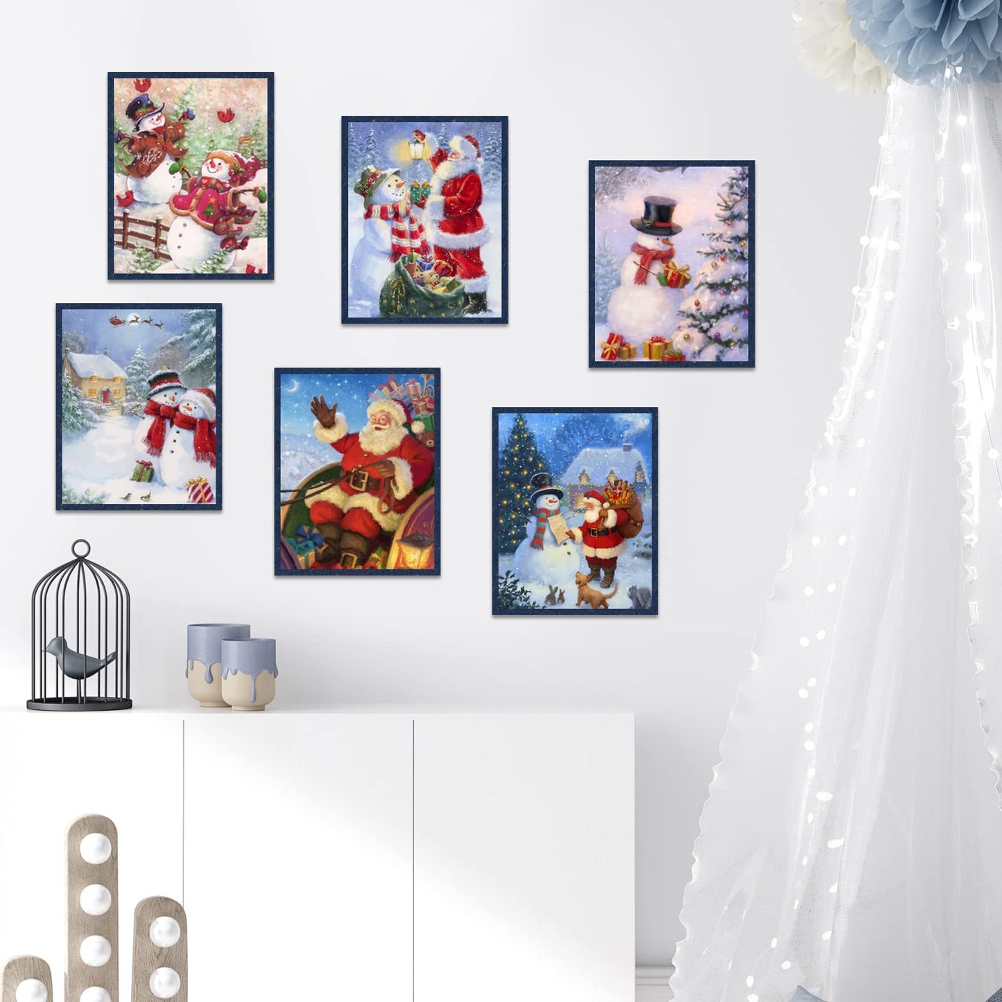 INFUNLY Set of 9 Merry Christmas Wall Art Print Santa Claus Wall Art Pictures UNFRAMED Winter Snowman Canvas Painting Posters 8X10 for Merry Christmas New Year Living Room Home Wall Decor