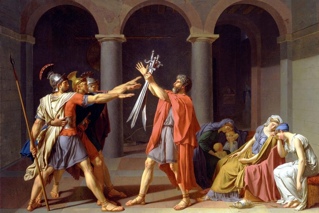 Oath of the Horatii by Jacques Louis David Realism Roman War Artwork Raffaello Prints Biblical Drawings Portrait Painting Wall Art Renaissance Posters Art Thick Paper Sign Print Picture 8x12