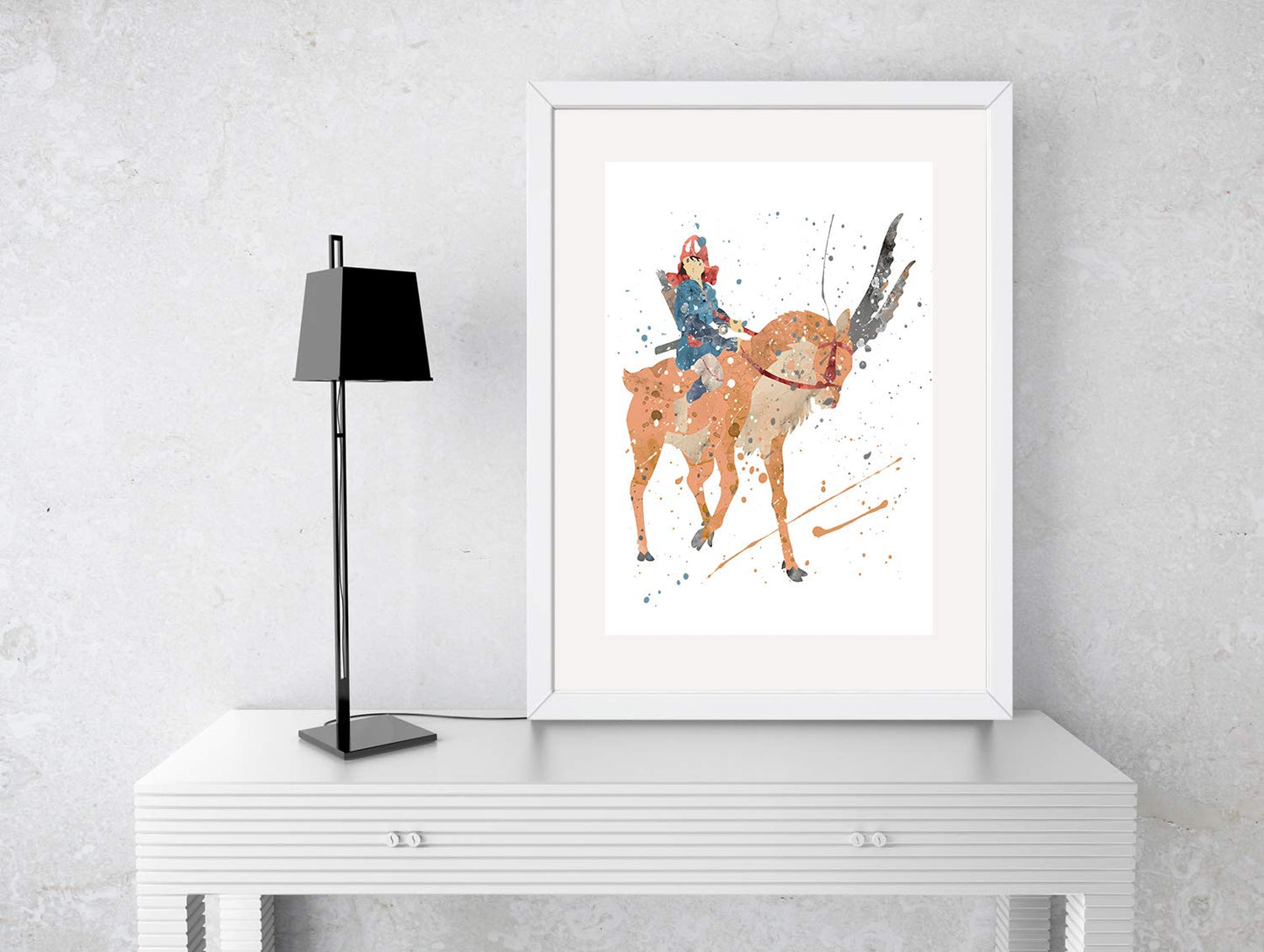 Ashitaka and Yakul Prints, Princess Mononoke Watercolor, Nursery Wall Poster, Holiday Gift, Kids and Children Artworks, Digital Illustration Art