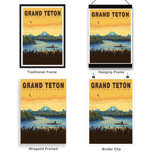 xtvin Grand Teton National Park Posters Vintage Wall Art Print Decor Painting Gift National Parks of the USA Home Decoration Stickers (12X18 inch)