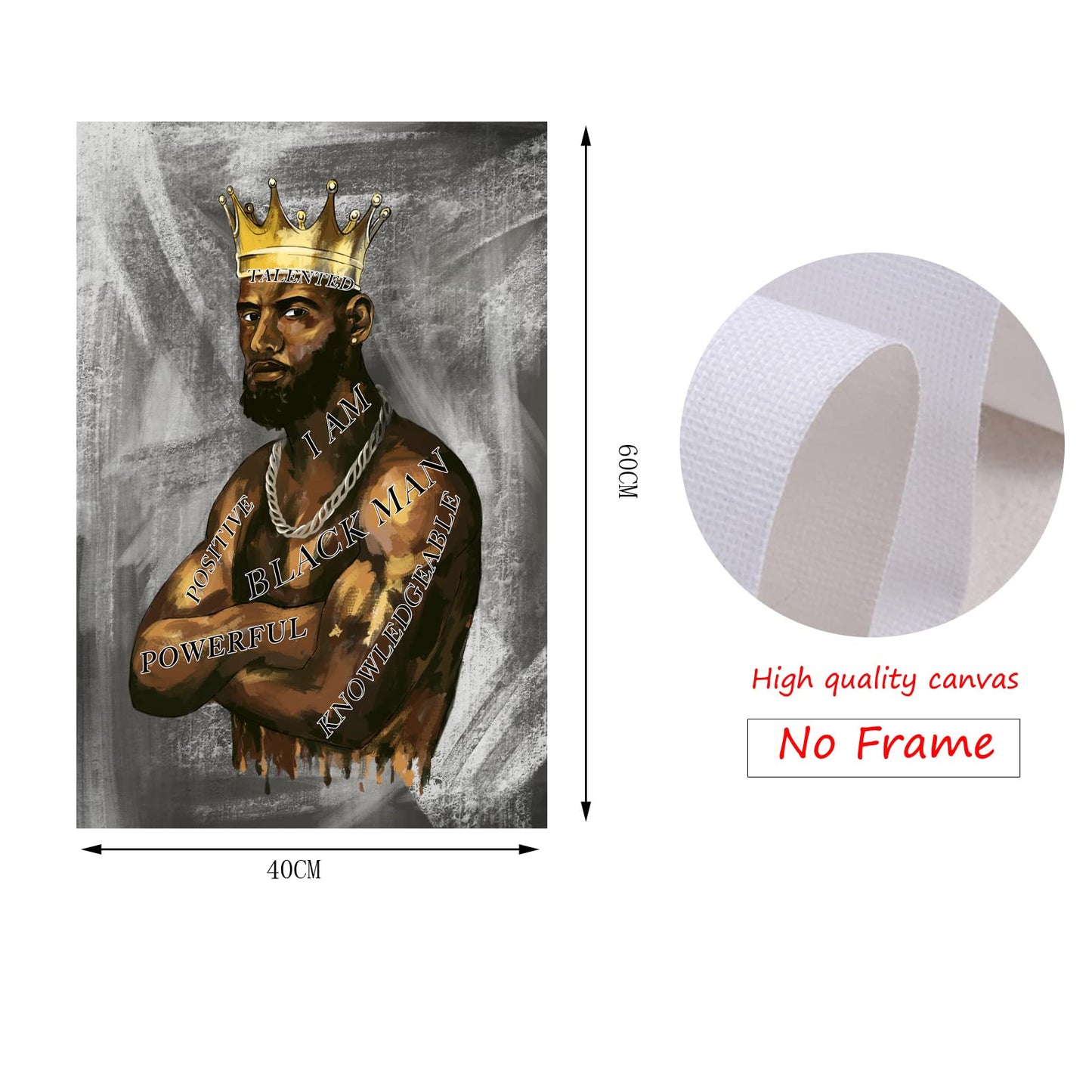 Black Man Poster Wall Art African American Man Portrait Room Decor Black King Inspirational Poster Canvas Prints 16X24 inch