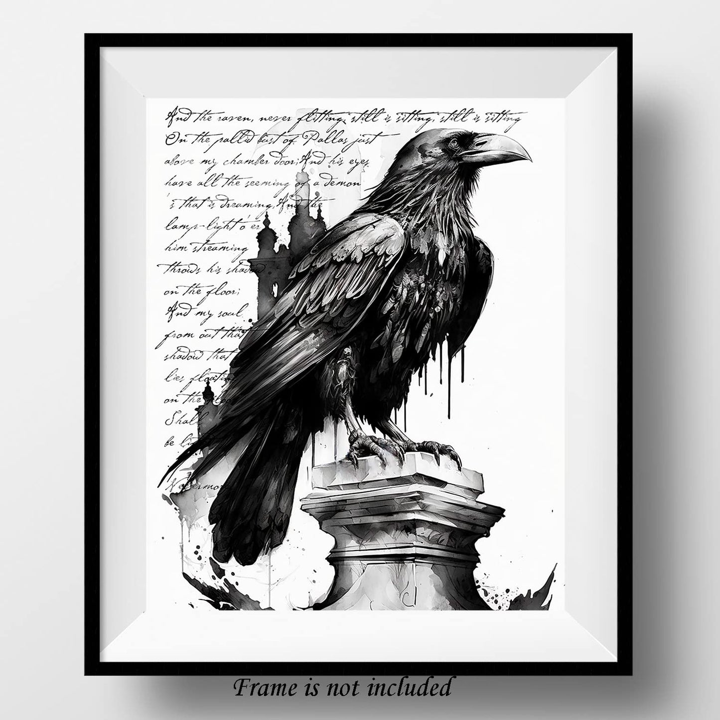 7Dots Art. Ink wall art series inspired by Wednesday and Edgar Po's Nevermore. Watercolor Ink Art Print, poster 8"x10" on Fine Art thick Watercolor paper. For the living room, bedroom, and kid's room.