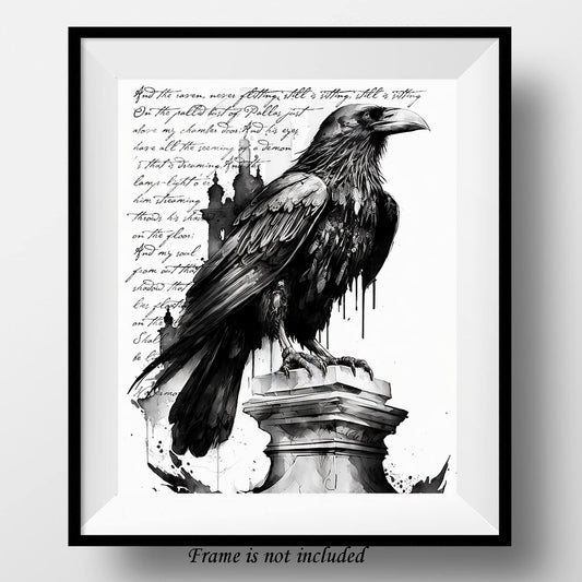 7Dots Art. Ink wall art series inspired by Wednesday and Edgar Po's Nevermore. Watercolor Ink Art Print, poster 8"x10" on Fine Art thick Watercolor paper. For the living room, bedroom, and kid's room.