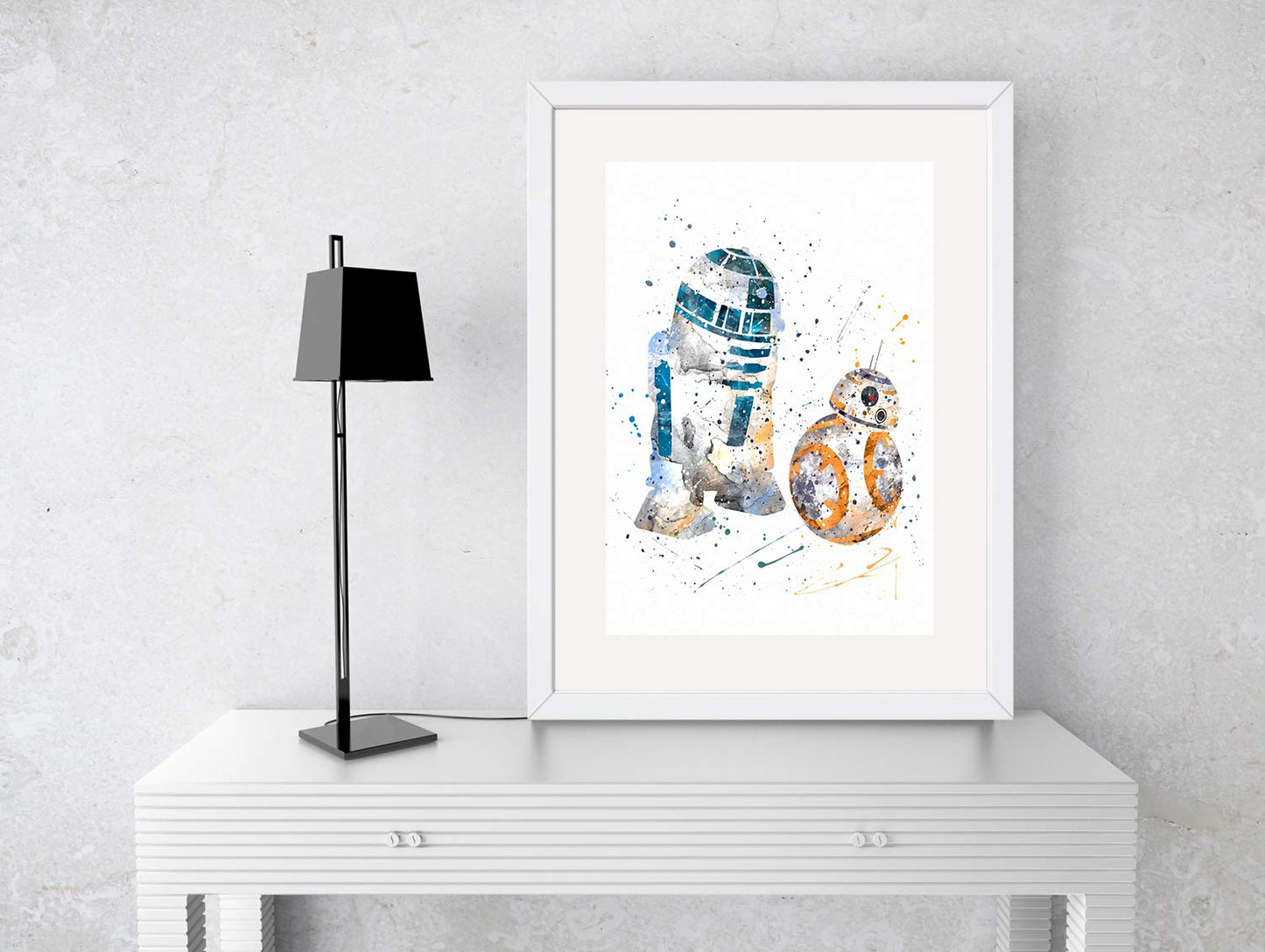 R2D2 and BB8 Prints, Star Wars Watercolor, Nursery Wall Poster, Holiday Gift, Kids and Children Artworks, Digital Illustration Art