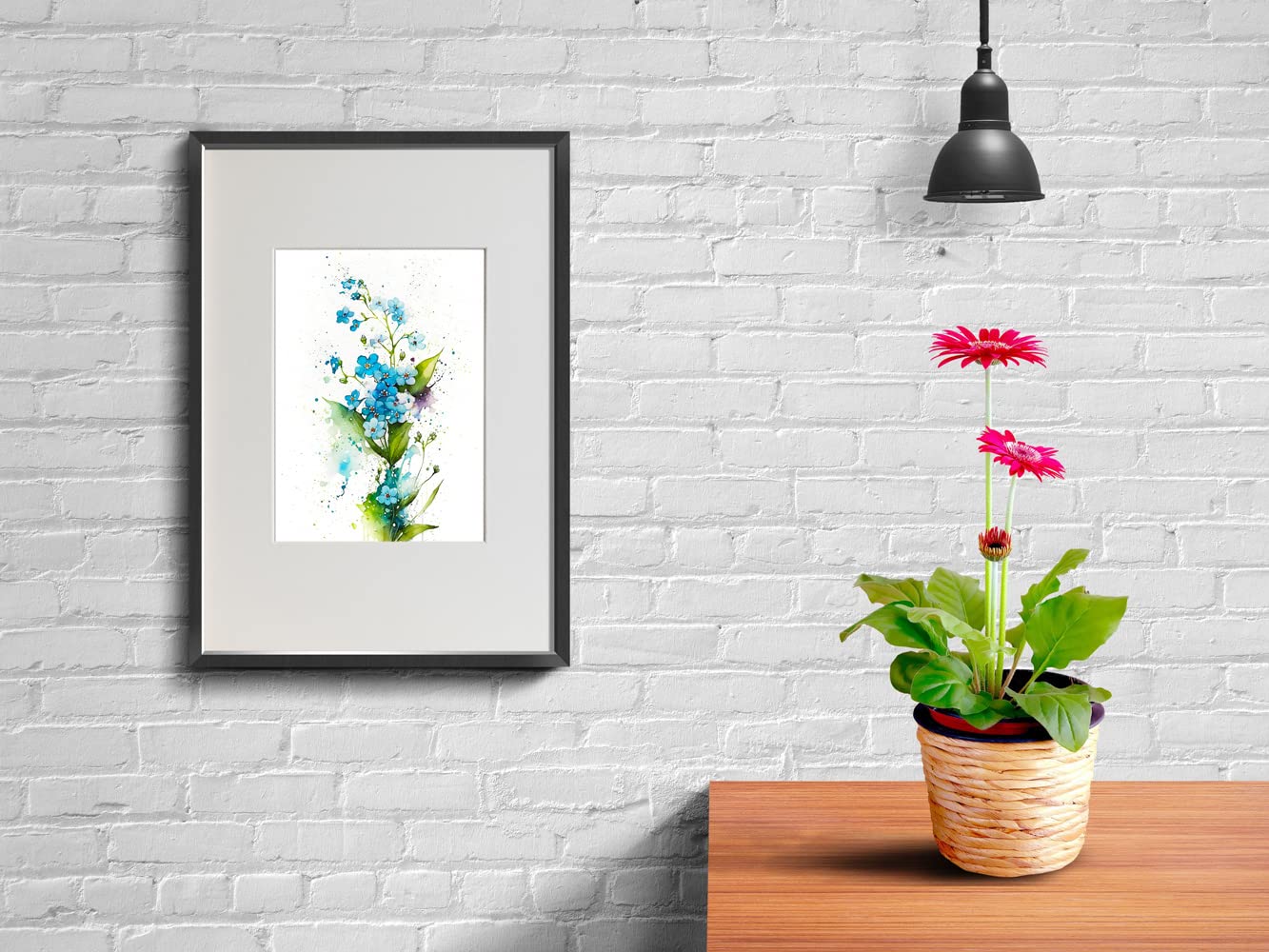 7Dots Art. Watercolor Flowers Art. Watercolor Art Print, poster size, bedroom, and kid's room. No frames included. (forget-me-not)