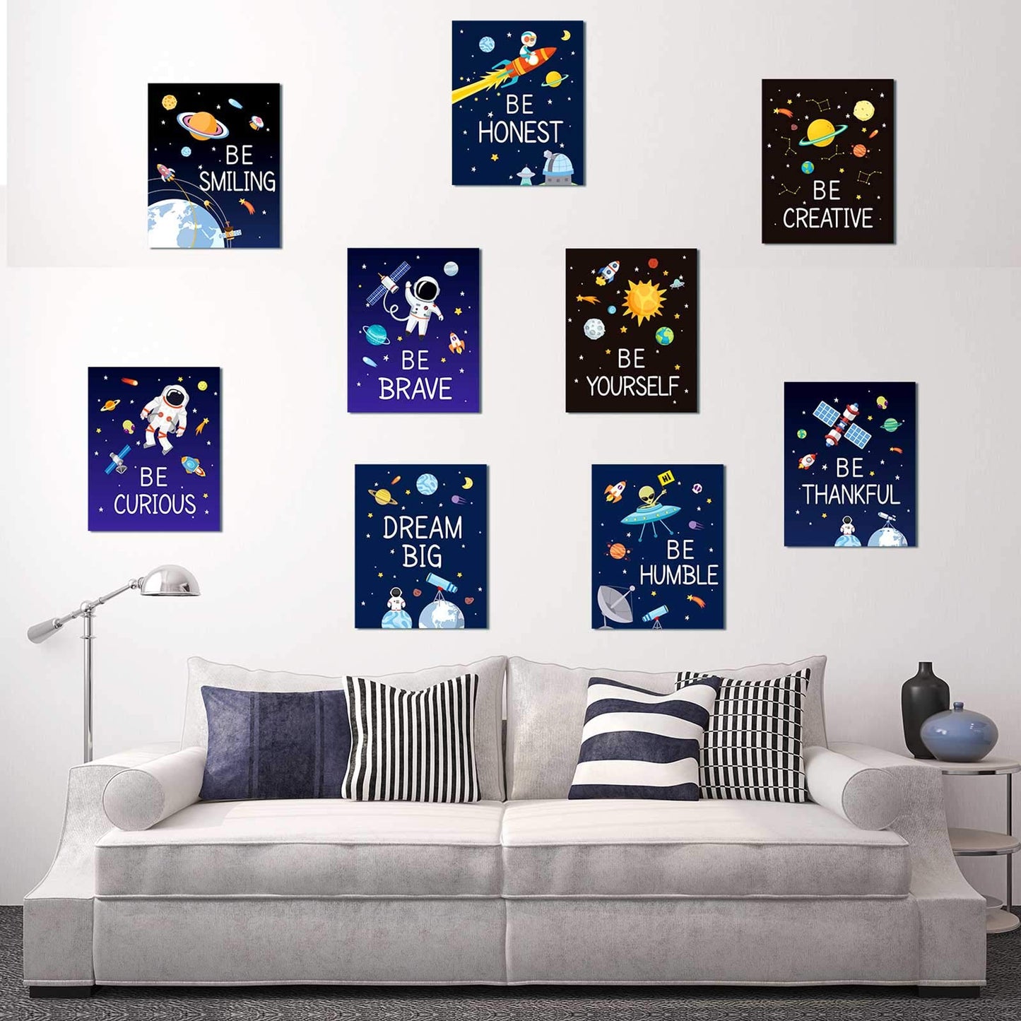 Zonon 9 Pieces Space Wall Prints Unframed Space Inspirational Posters 8 x 10 Inch Planet Motivational Quote Pictures for Playroom Bedroom Classroom Decor College Dorm