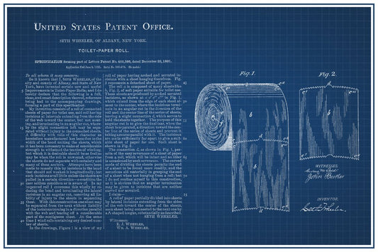 Toilet Paper Roll Official Patent Blueprint Cool Wall Decor Art Print Poster 12x18