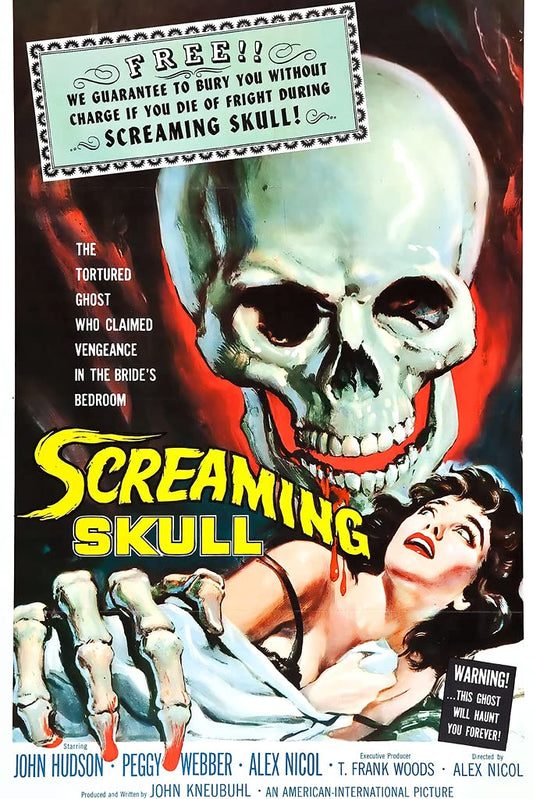 The Screaming Skull Retro Vintage Horror Movie Merchandise Spooky Halloween Decorations Halloween Decor Skeleton Pulp Horror Kitsch Theater Creepy 1958 Cool Wall Decor Art Print Poster 12x18