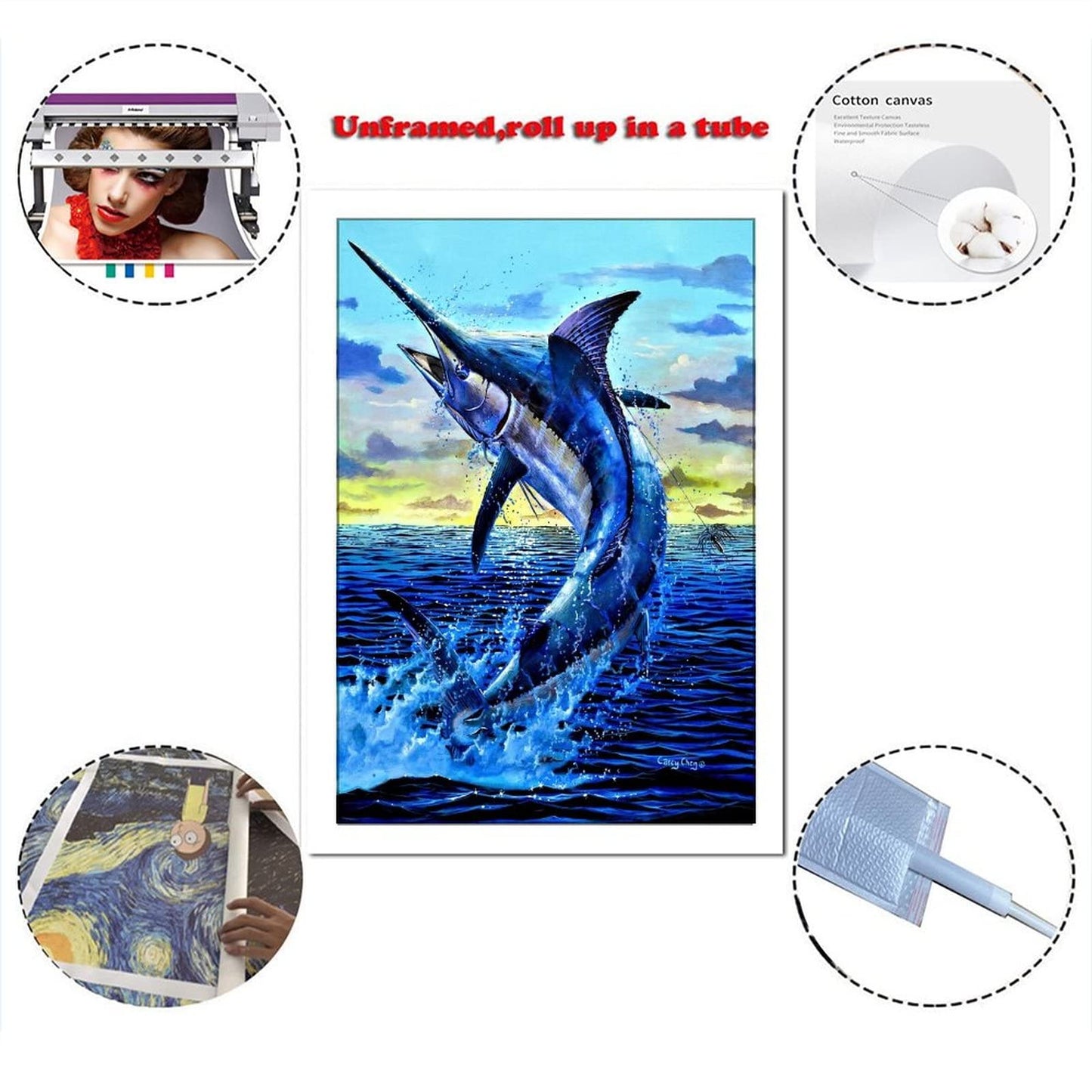 BUUTUUCE Ocean Jumping Blue Marlin Fishing Canvas Art Poster and Wall Art Picture Print Modern Family bedroom Decor Posters 08x12inch(20x30cm)