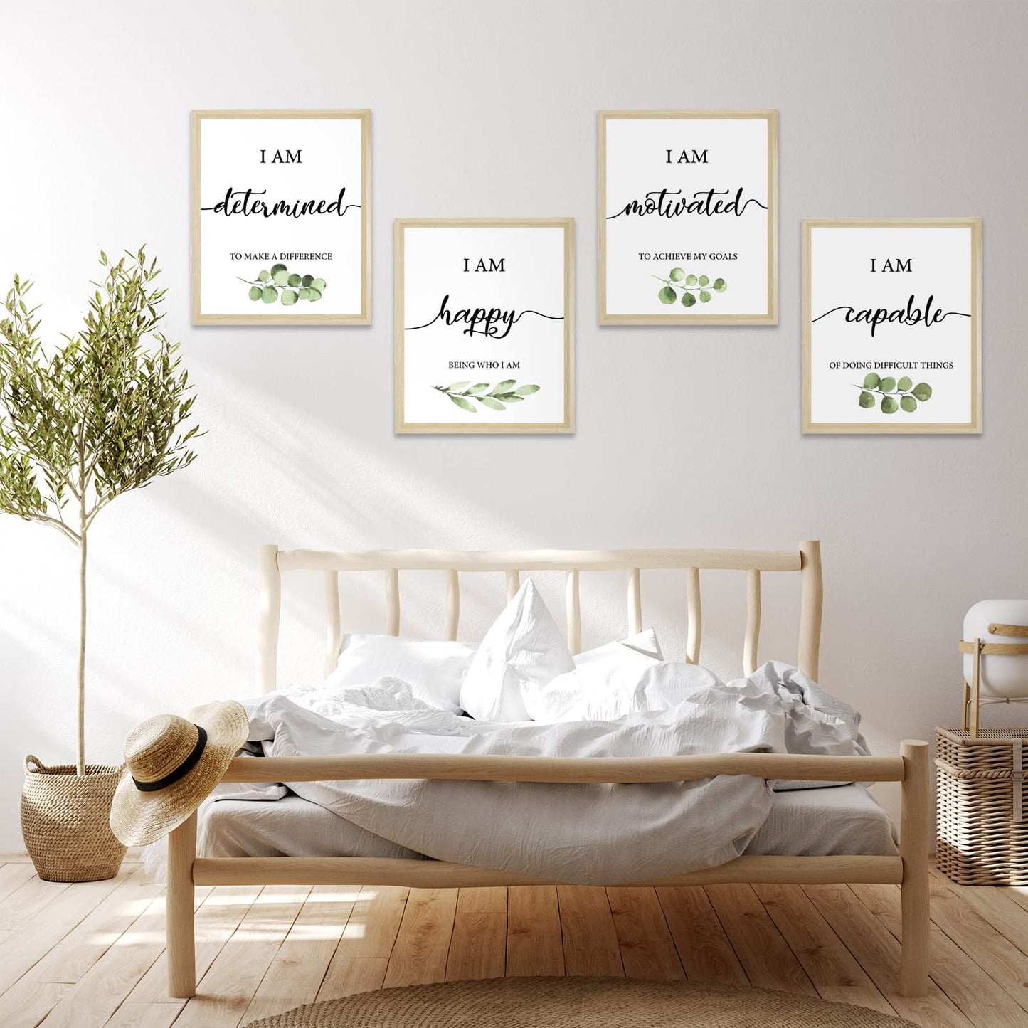 Whaline 9Pcs Inspirational Wall Art Prints Greenery Theme Paper Wall Arts Motivational Classroom Art Poster for School Home Dormitory Living Room Decoration, 8 x 10 Inch, Unframed