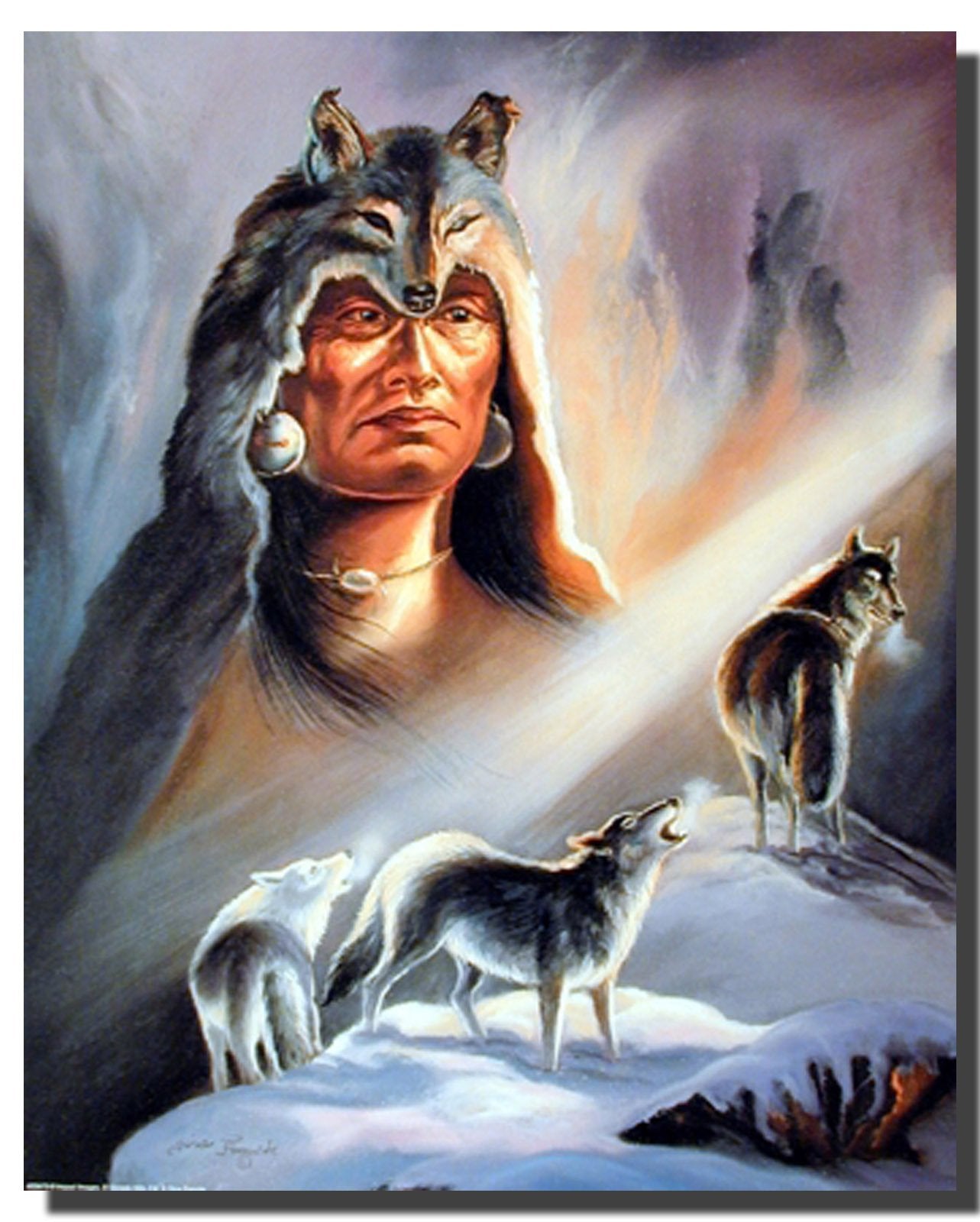 Impact Posters Gallery Native American Indian Chief & Wolves Wall Decor Art Print Picture Poster (16x20)