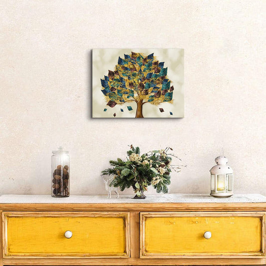 Tree of Life Wall Art Rustic Tree Wall Decor Nature Leaf Pictures Canvas Prints for Living Room Bedroom Bathroom Colorful Abstract Minimalist Paintings Simple Life Poster Office Home Decoration 12x16”