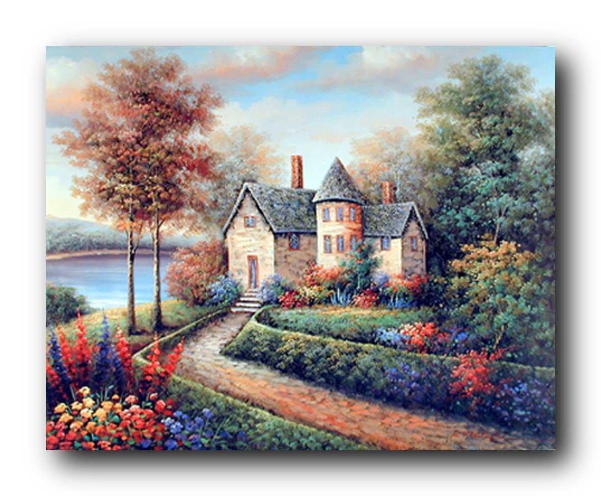 Rustic Wall Decor Country Cottage Lake Landscape Fine Art Print Poster (16x20)