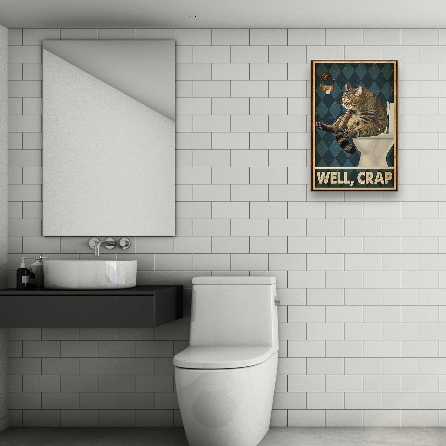Busmko Cat Paintings Canvas Wall Art Modern Cat Bathroom Decor Posters for Wall Funny Expression Retro Toilet Picture Print Decoration Painting Unframed 08x12 inch(20x30cm)
