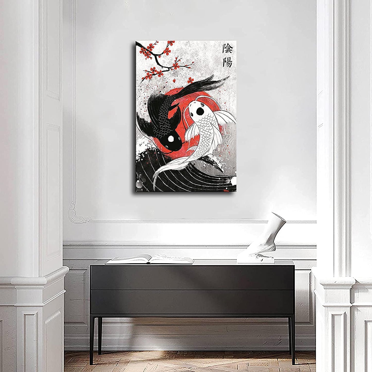 patient Koi Fish Wall Art Yin Yang Poster Canvas Printing|08 X 12 |Room Aesthetic|Bedroom Living Room Japanese Style Decoration (08×12inch), 08 x 12 in