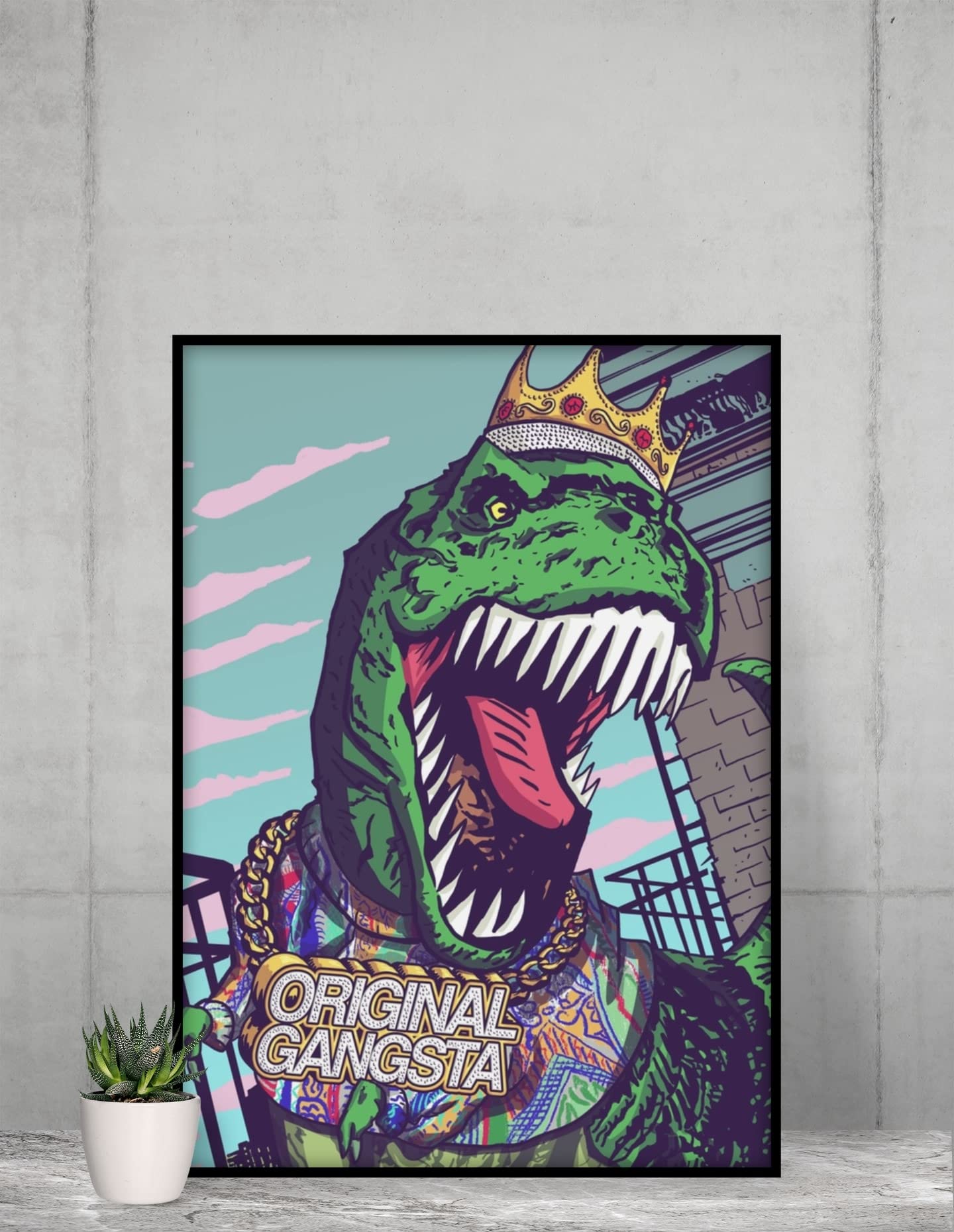 Dinosaur Poster T Rex Original Gangsta Dino for Kids Toddler Child Children Funny Cartoon Cute Picture Nursery Photograph Education Educational Classroom Cool Wall Decor Art Print Poster 12x18