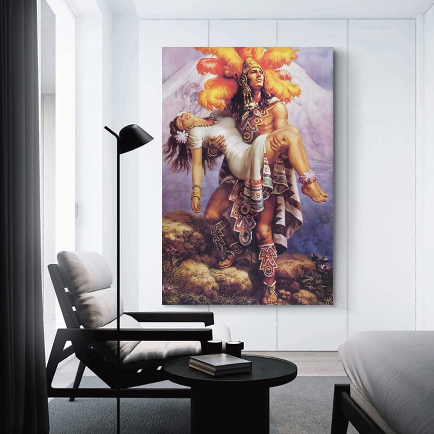 Aztec Warrior and Princess Poster Mexican Folk Mythology Canvas Wall Art Decorative Painting Living Room Decor Posters Bedroom Prints 08x12inch(20x30cm), Unframed