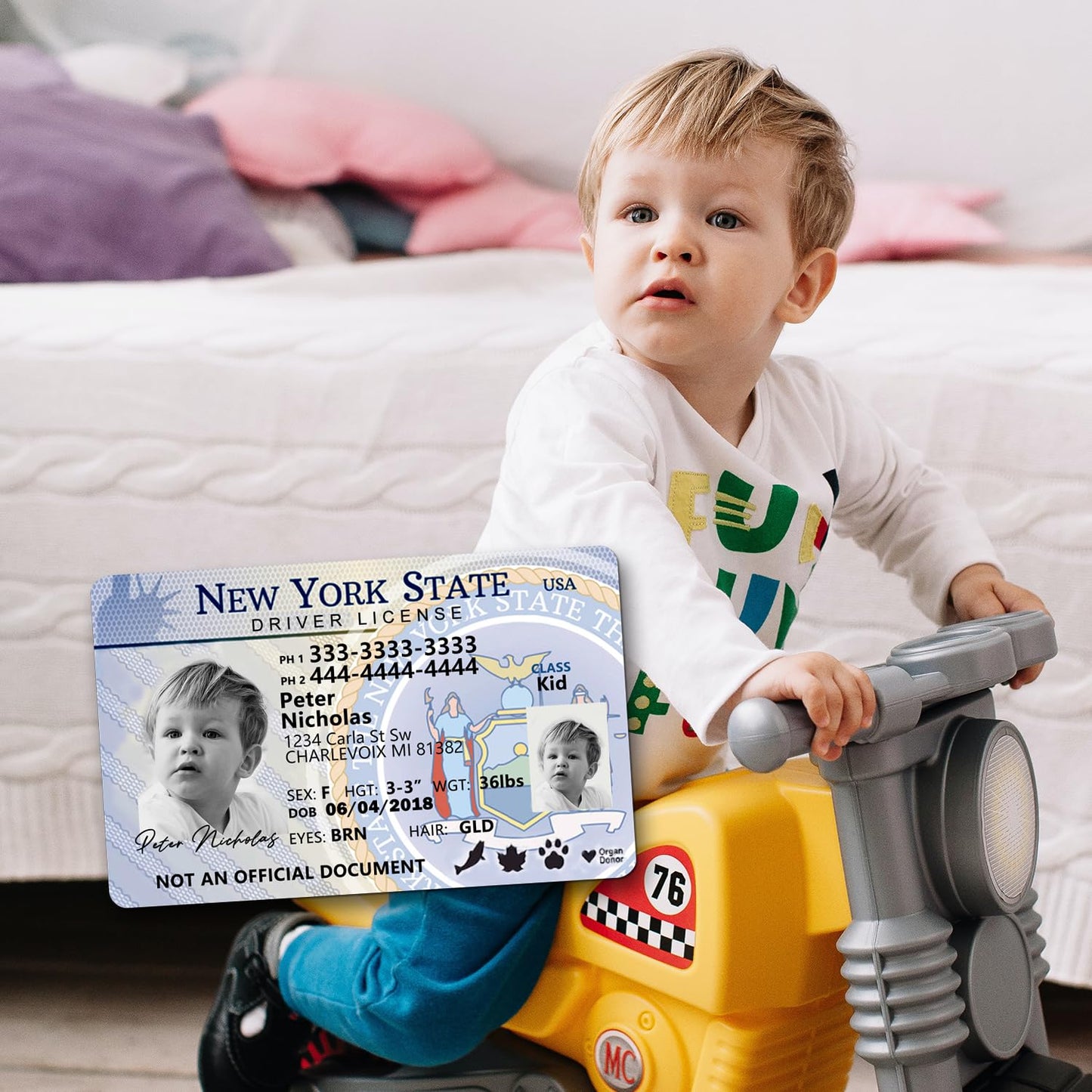 Kid ID Card Novelty Driver License Card For Children Under 12 Years Child Safety ID Badges With Phone Number Custom ID Card Anti-loss