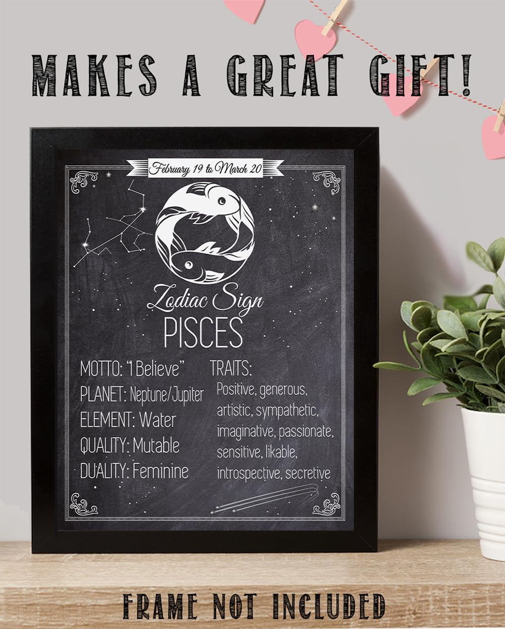 Astrology Posters - Zodiac Sign Pisces, The Fish -11x14 Unframed Art Print - Great Vintage Zodiac Poster, Astrology and Aptitude Vintage Home Wall Decor for Astrology Enthusiasts