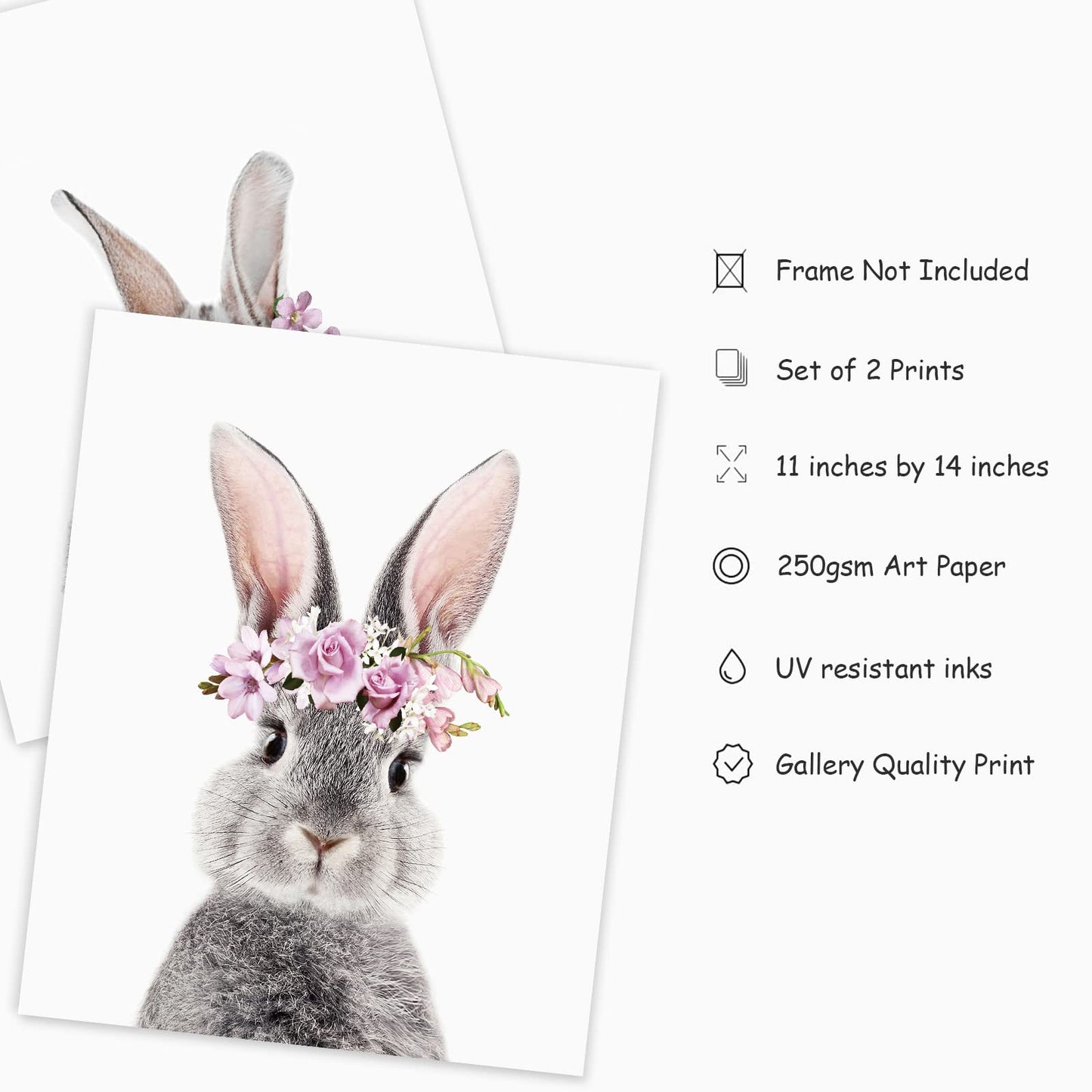 AnyDesign 2Pcs Easter Bunny Wall Art Prints Baby Bunny Rabbit Art Poster Baby Animals Nursery Flower Prints Room Decor Aesthetic for Nursery Wall Kids Bedroom Home Decor (8"x10" UNFRAMED)