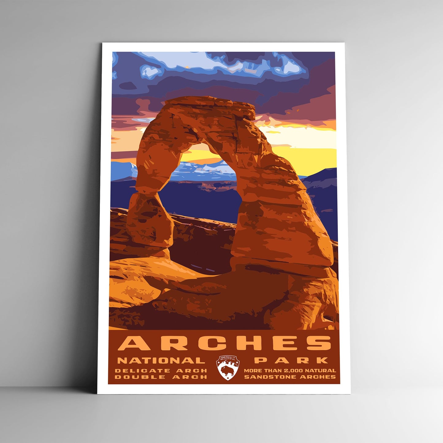 Arches National Park Vintage-Style Travel Poster - 8x10-12x18-18x24-24x36 / 4x6 Postcard WPA Style Utah Art Print Delicate Arch Double Arch (4x6 Inch Postcard)