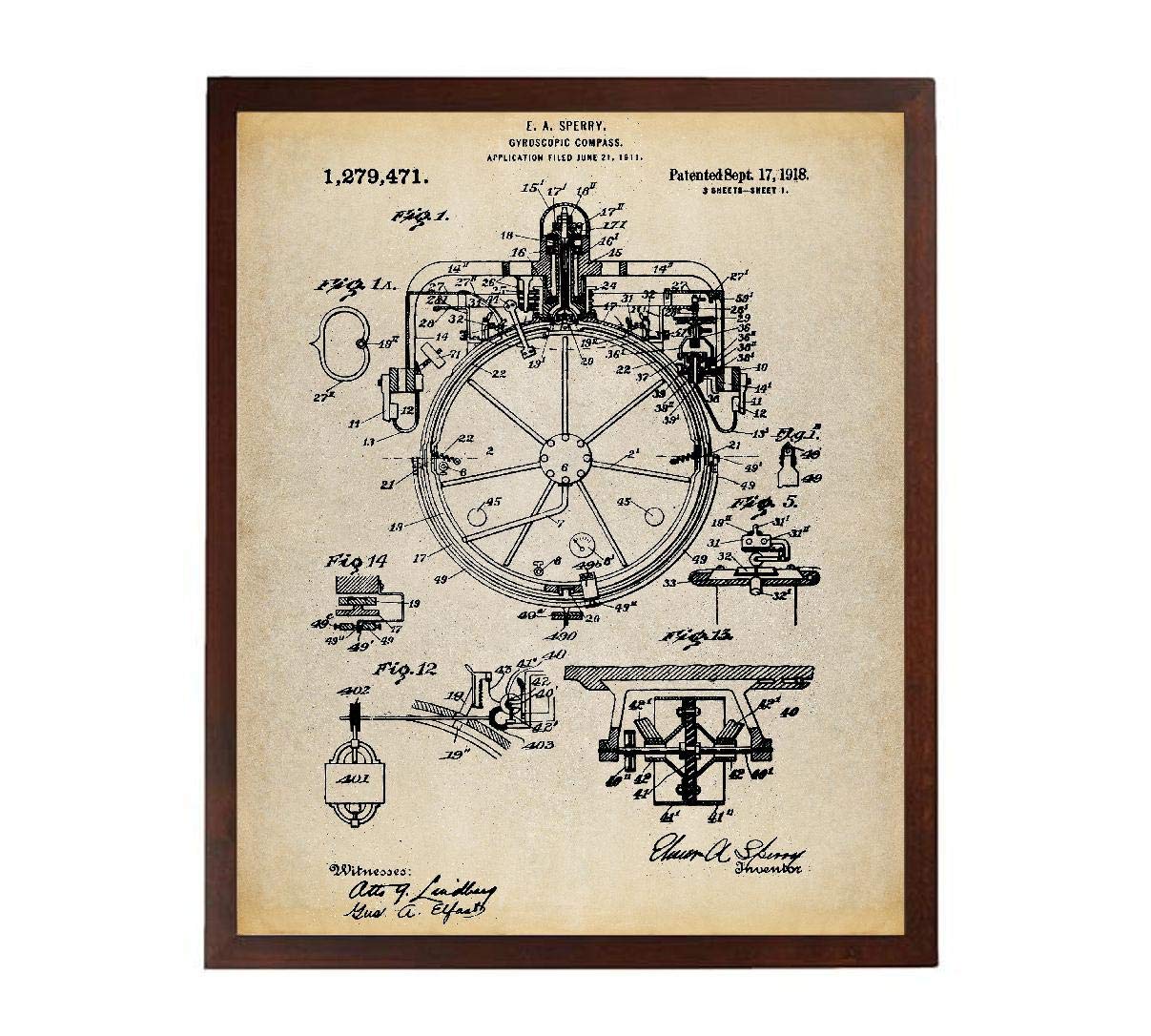 Turnip Designs Gyrocompass Patent Poster Art Print Nautical Decor Aviation Wall Art Nautical Compass Compass Wall Art TNP209