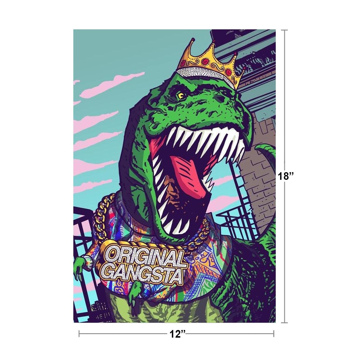 Dinosaur Poster T Rex Original Gangsta Dino for Kids Toddler Child Children Funny Cartoon Cute Picture Nursery Photograph Education Educational Classroom Cool Wall Decor Art Print Poster 12x18