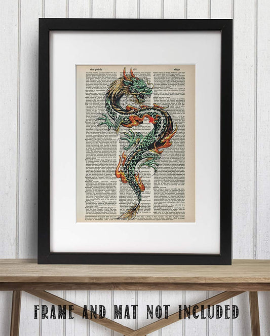 Upcycled Dictionary Art - Traditional Chinese Dragon - Vintage Home or Office Print, Dictionary Book Page Decorative Art, Antique Chinese Wall Art and Home Gift, 8.5x11 Unframed Dictionary Art Poster