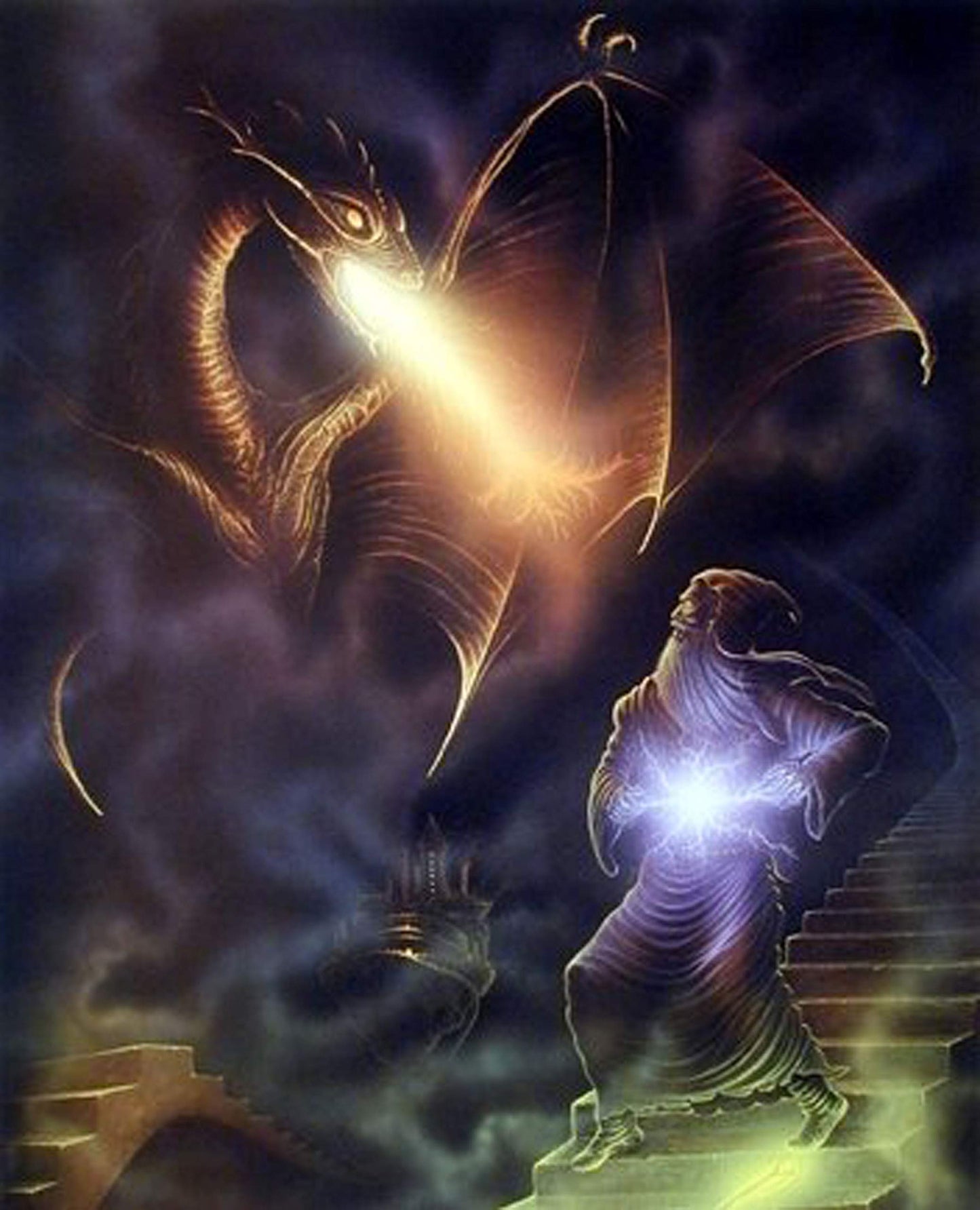 Magical Fire Dragon Wizard Kids Room Fantasy Four Set 8x10 Picture Wall Decor Art Print Posters