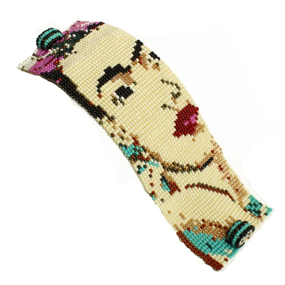 Artisan BR710 Original Czech Glass Bead Frida Kahlo Portrait Beaded Bracelet Art