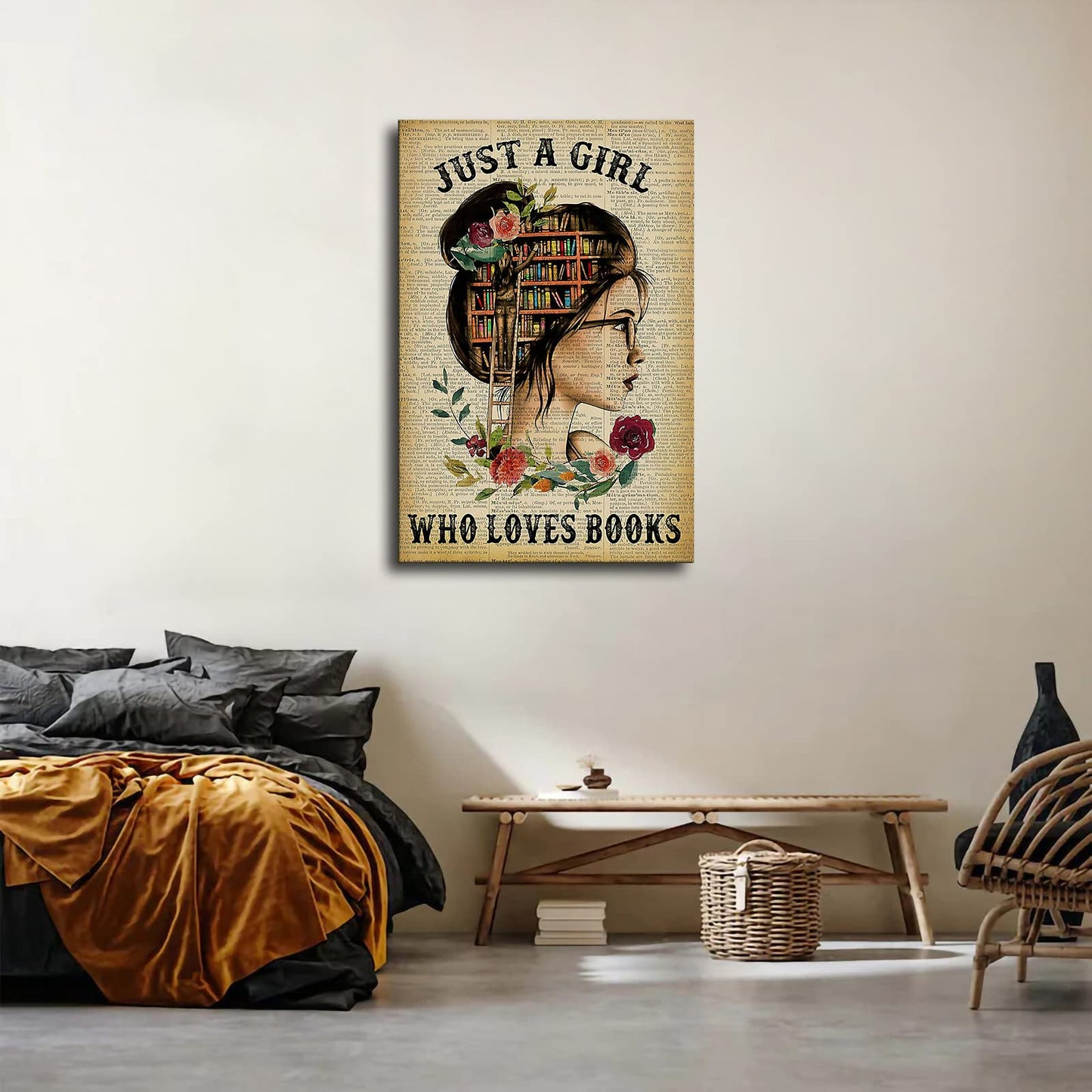 Motivational Posters Wall Decor - Just A Girl Who Loves Books Poster Wall Art - Positive Women ?gifts Print Canvas Living Room Bedroom Kitchen Book Lovers Poster (Just a Girl,16×24inch)